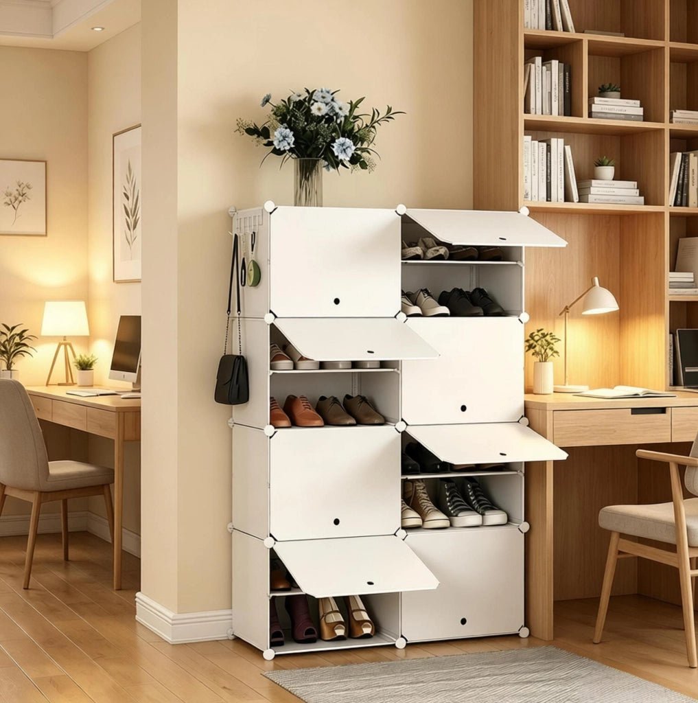 Organizer per Scarpe modulare in ABS, Metallo e PP, 144x94x36,5 cm, Bianco