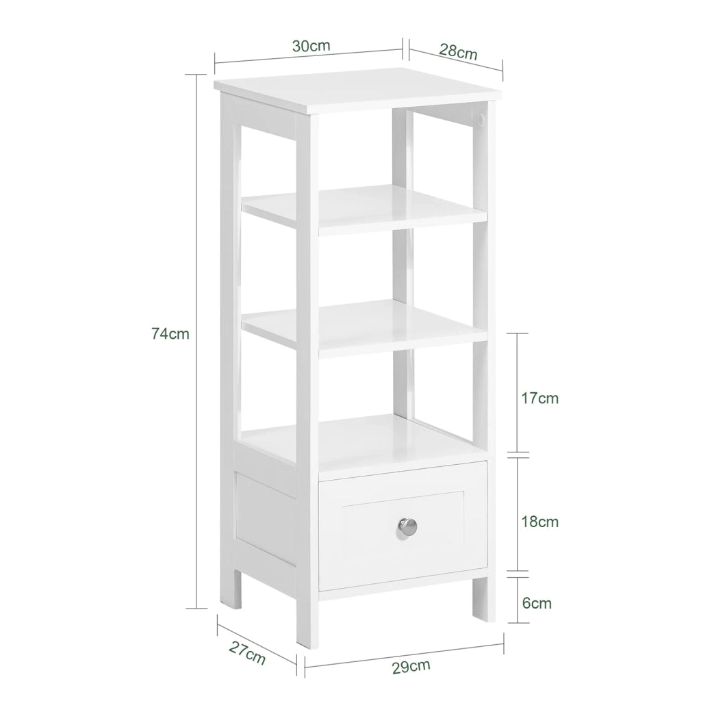 Tavolino comodino alto con cassetto e ripiani Tavolino divano L30xP28xA74cm FBT91-W