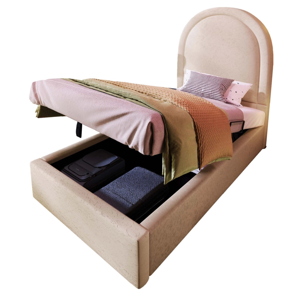 Letto imbottito per bambini 90x200 cm in PU beige con contenitore sollevabile