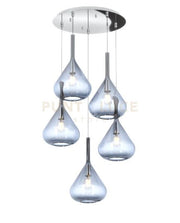 SOSPENSIONE CROMO 5 LUCI TONDA VETRI BLU 1177CR-S5 T-BL