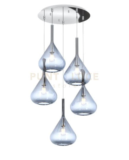 SOSPENSIONE CROMO 5 LUCI TONDA VETRI BLU 1177CR-S5 T-BL