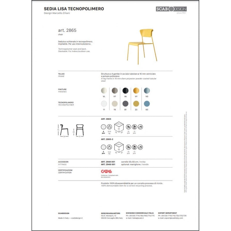 SET DA 4 SEDIA LISA TECNOPOLIMERO MADE IN ITALY SCAB DESIGN - Antracite 81