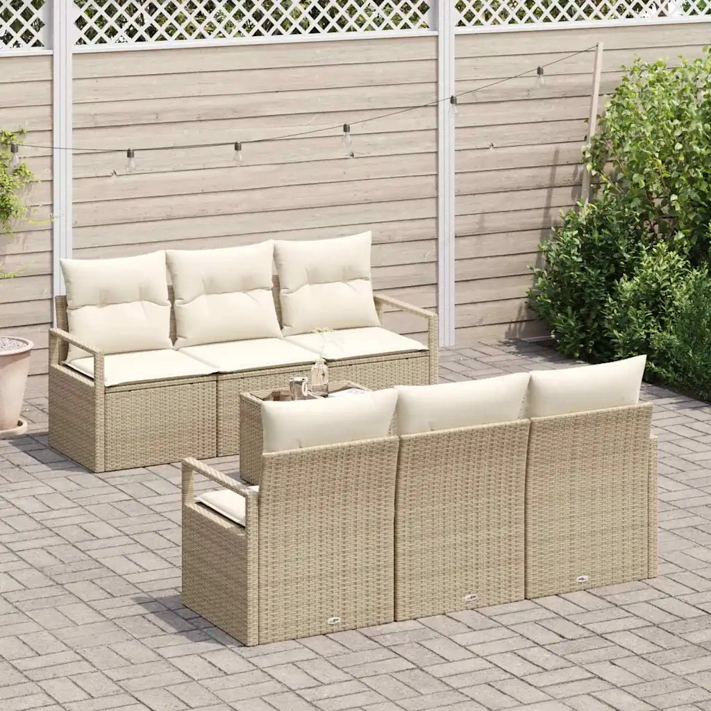 Set Divano da Giardino 7 pcs Beige e Crema polyrattan