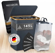 Wascuccia 145L - contenitore per acqua impermeabile 3 cassettoni & sacchi di lavaggio rimovibili - cassetta per bucato pieghevole con istruzioni per il bucato - wascuccia 3 cassettoni - wascuccie