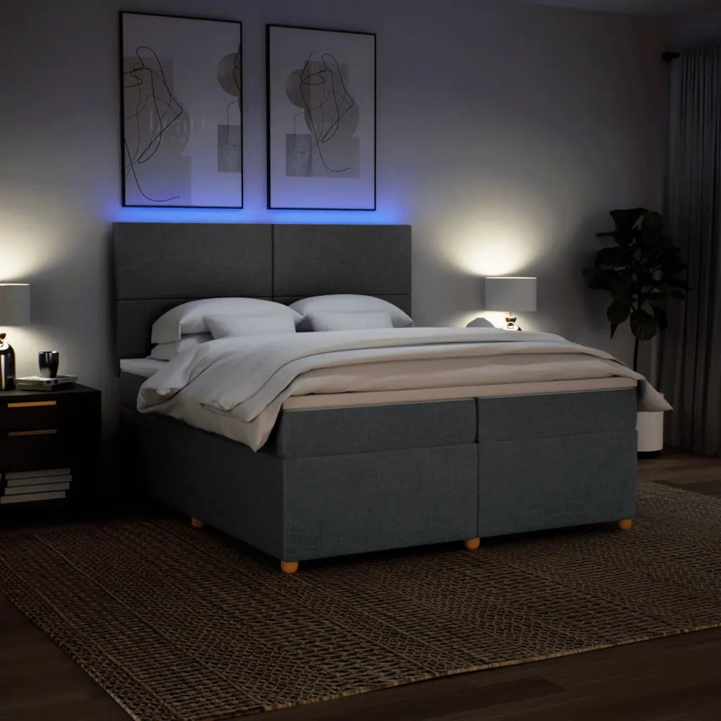 Giroletto a Molle con Materasso Grigio Scuro 200x200 cm Tessuto