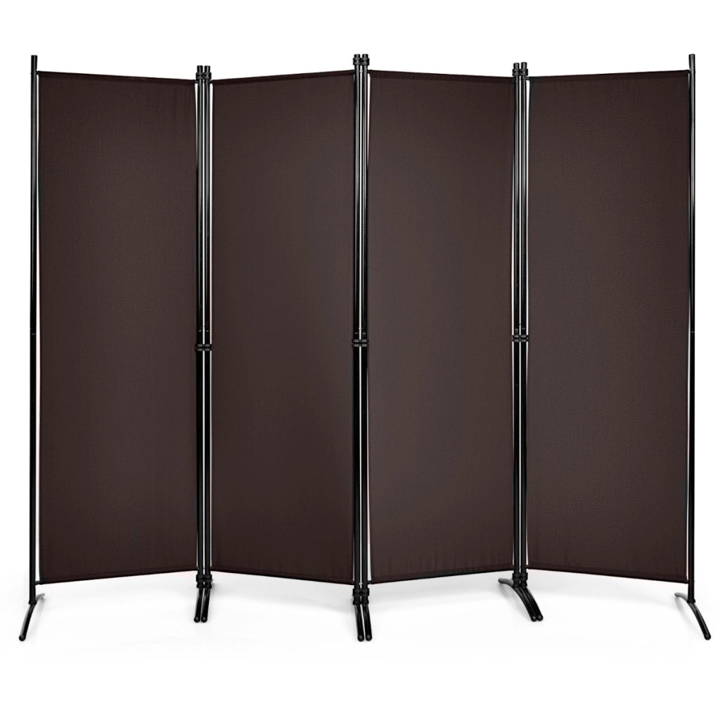Paravento a 4 pannelli da interno in metallo-Divisorio pieghevole con piedini stabili 220x173cm Marrone