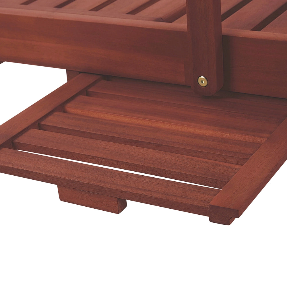 Lettino prendisole da giardino in legno di acacia chiaro schienale regolabile ruote integrate stile rustico