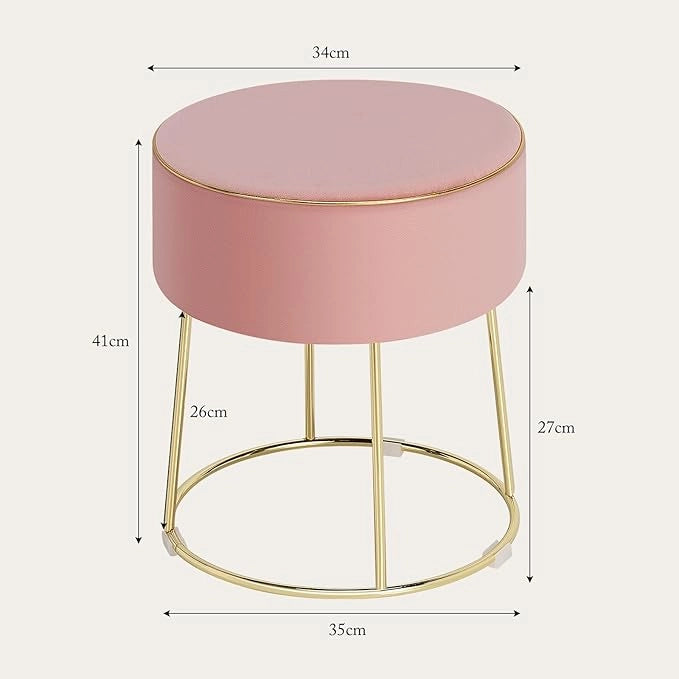 Pouf Rotondo Poggiapiedi 41cm, Sgabello Moderno da Trucco con Base in Metallo, Sedile Imbottito Spesso e Piedini Antiscivolo per Toeletta, Comodino e Divano (Rosa)