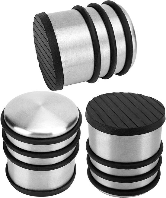 Stopper per Porta Premium - Piastroni in Acciaio Inossidabile - Superficie Antiscivolo con Pavimento in Gomma Silicone - 3 Pezzi - Progettato per la Durata e il Design Moderno