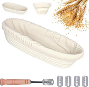 Oggetto di Cucina per Casa - Rijsmandolo Ovale 35 cm con Rijsmand di Paglia e Coltellino da Panettiere con Lame di Affilatura - Set di Cottura per Casa, Cottura e Conservazione del Pane
