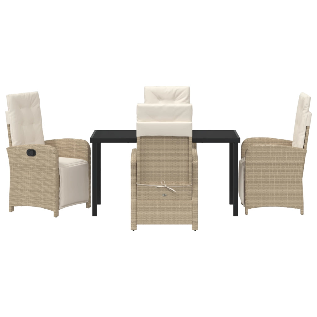 Set da Pranzo da Giardino  5 Pezzi con Cuscini Beige Polyrattan