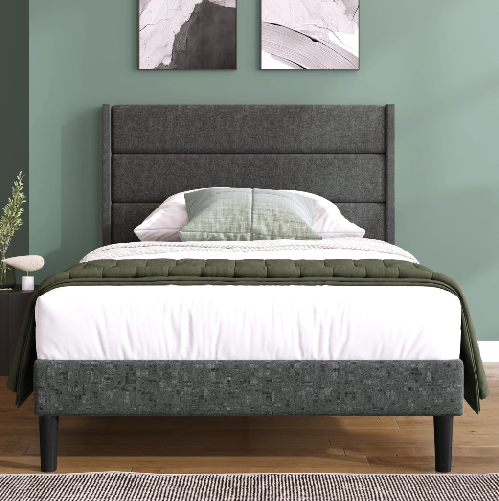 Letto imbottito 90x200 cm con rete e materasso; grigio