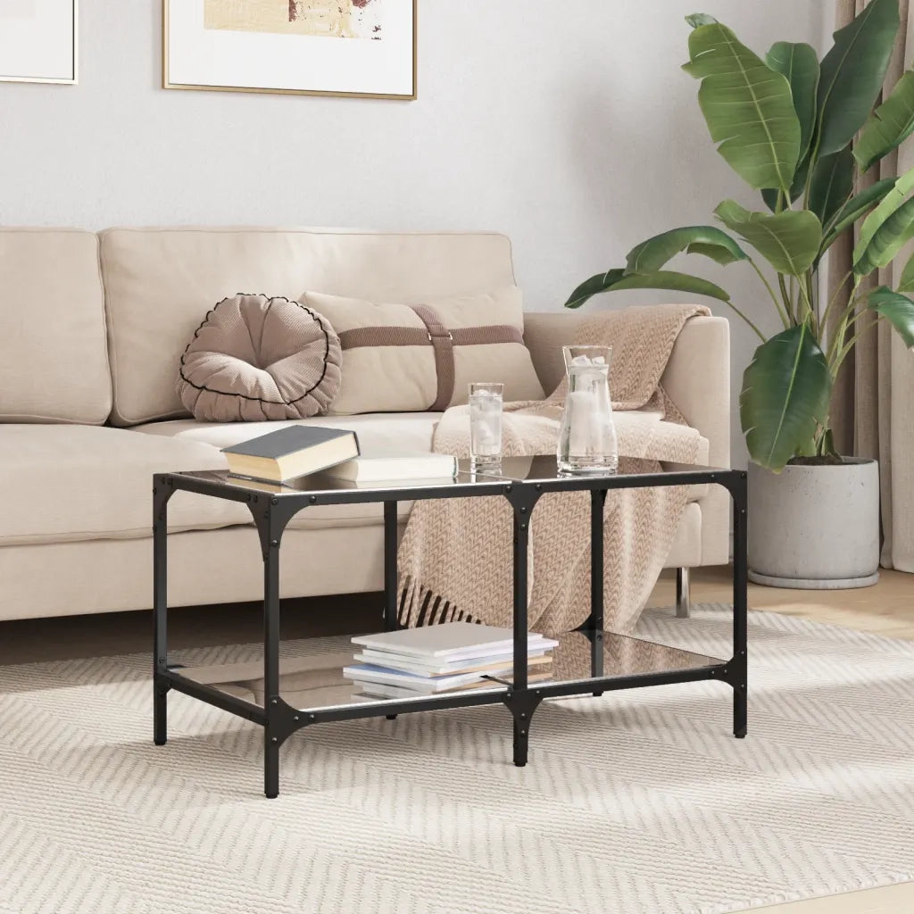 Tavolino con Piano in Vetro-Tavolino da soggiorno-Tavolo Nero 78,5x40x40 cm Acciaio 746787
