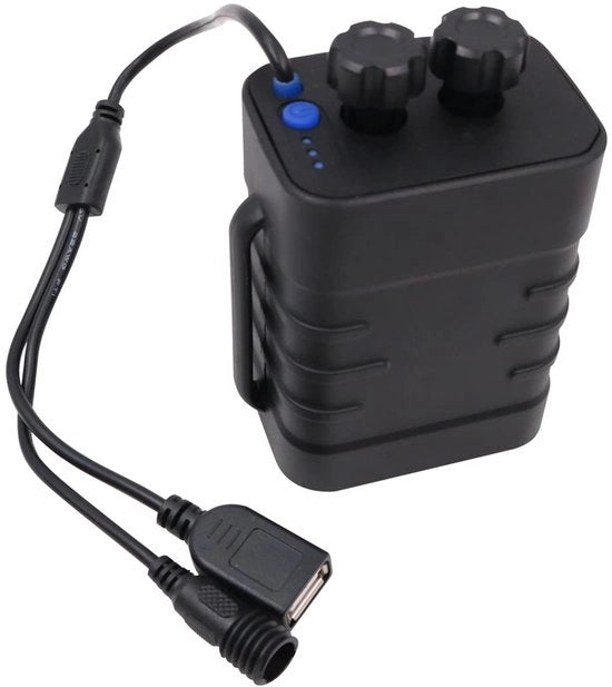 Portatile per batterie 8,4V - Impermeabile - Funzione ricarica - Interfaccia USB/DC - Adatto per 2/4x batterie 18650 - Compatto e leggero - Powerbank