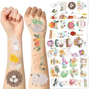 Tatuaggi temporanei per bambini - Disegni di pasqua con leone pasquale e uova di pasqua - Tatuaggi per pelle sensibile 10 pezzi.