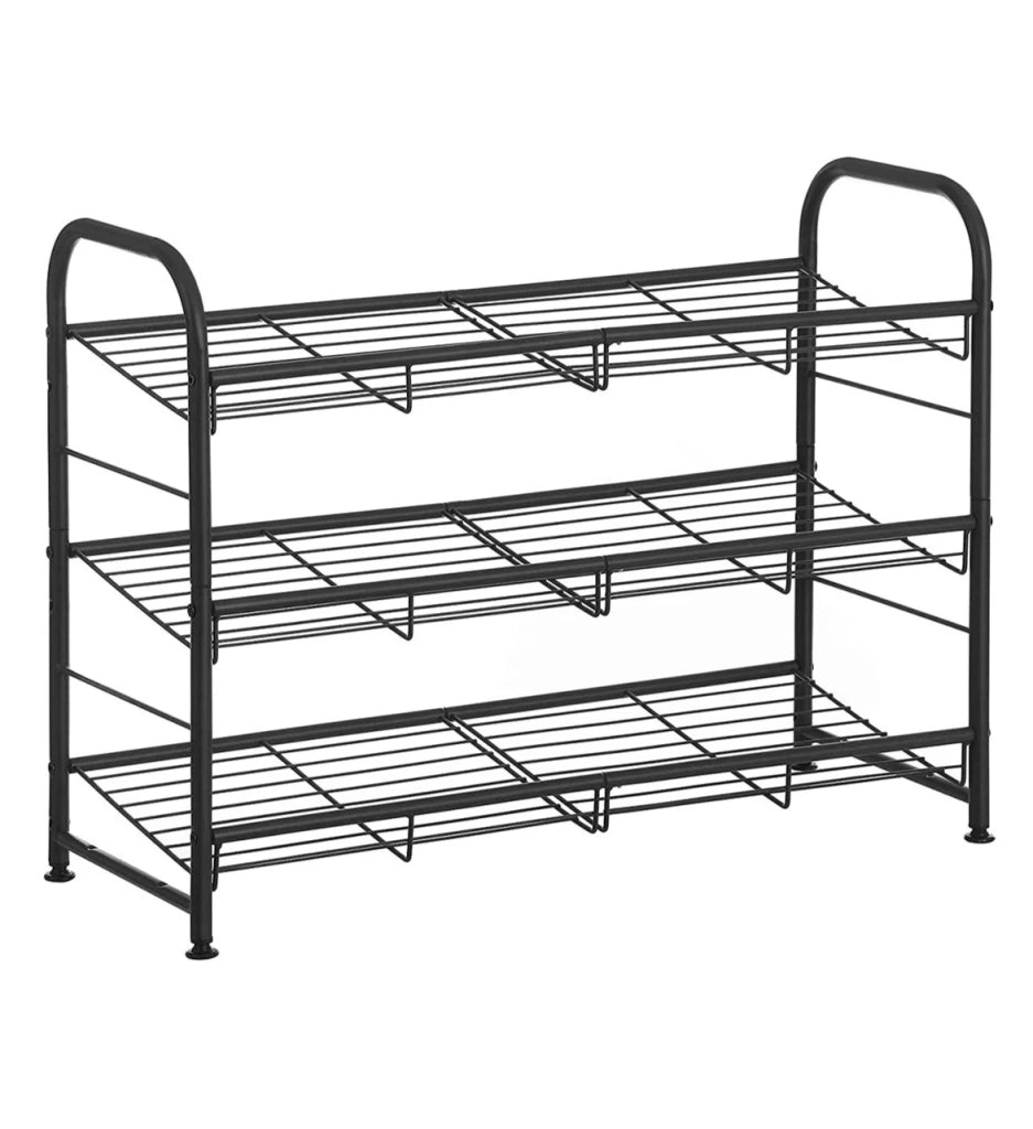 Scarpiera a 3 ripiani scaffale impilabile per un massimo di 12 paia di scarpe metallo 68,5 x 27,5 x 49,5 cm per tacchi alti scarpe da ginnastica pantofole nell'ingresso nero lmr066b01 12_0002630