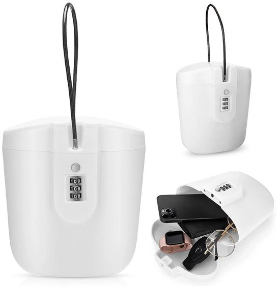 Chiusura portatile contro furto, Beach Safe Security Lock Bag, portachiavi portatile con combinazione per spiaggia, campeggio e sport (bianco)