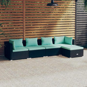 Set Divano da Giardino 5 pz con Cuscini in Polyrattan Nero 3101657