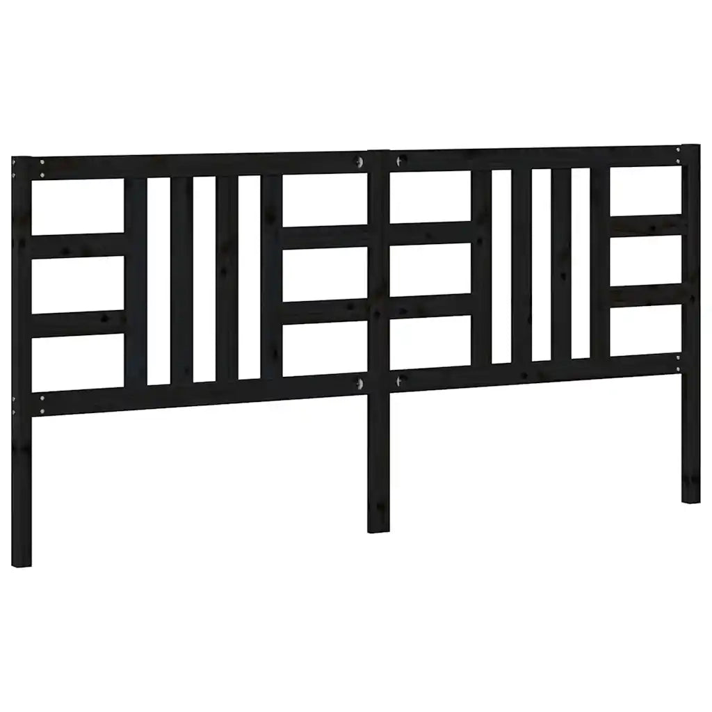 Testiera per Letto Nera 206x4x100 cm in Legno Massello di Pino 817864