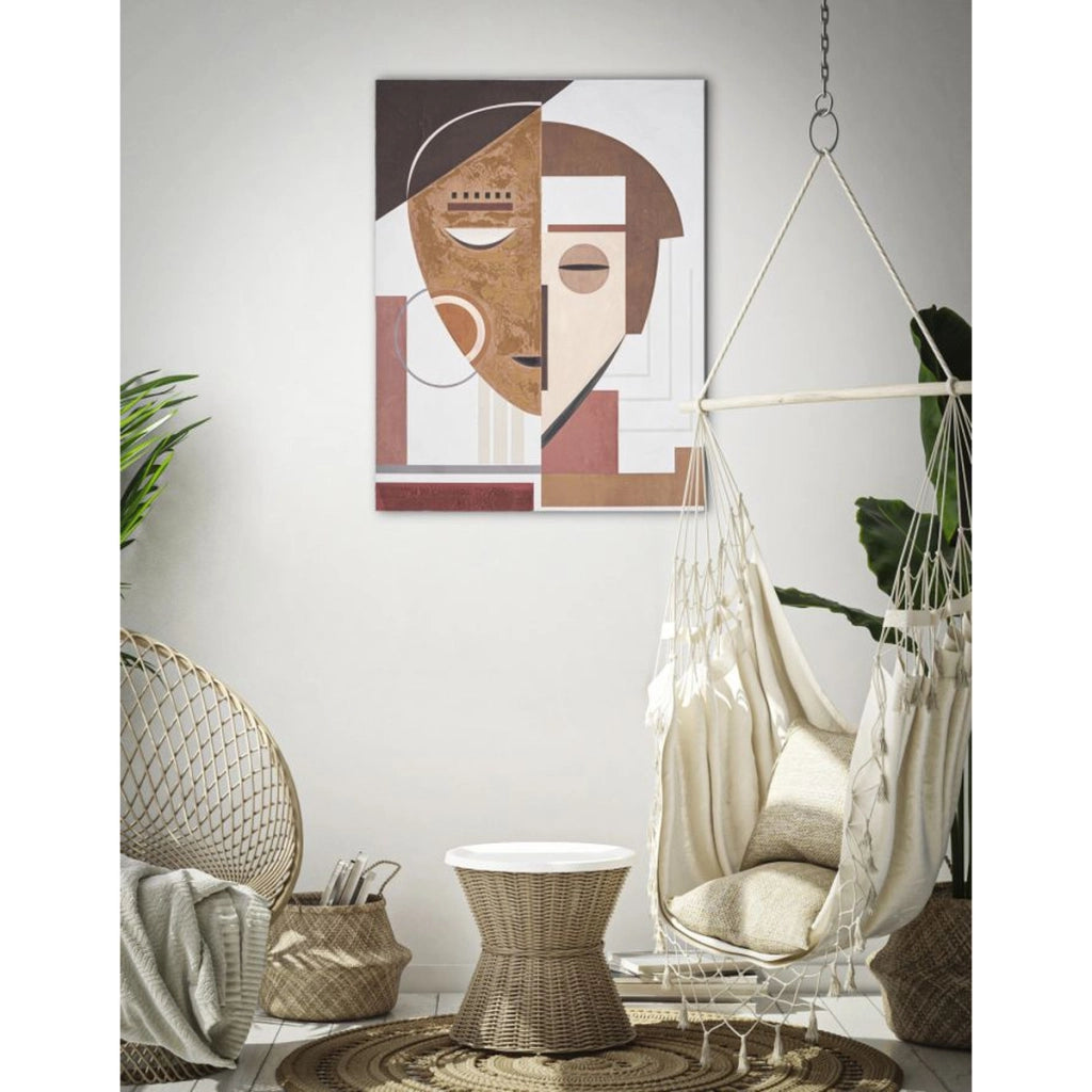 Dipinto su tela Ethnic Face volti stilizzati etnici nei toni terra 60x80 cm