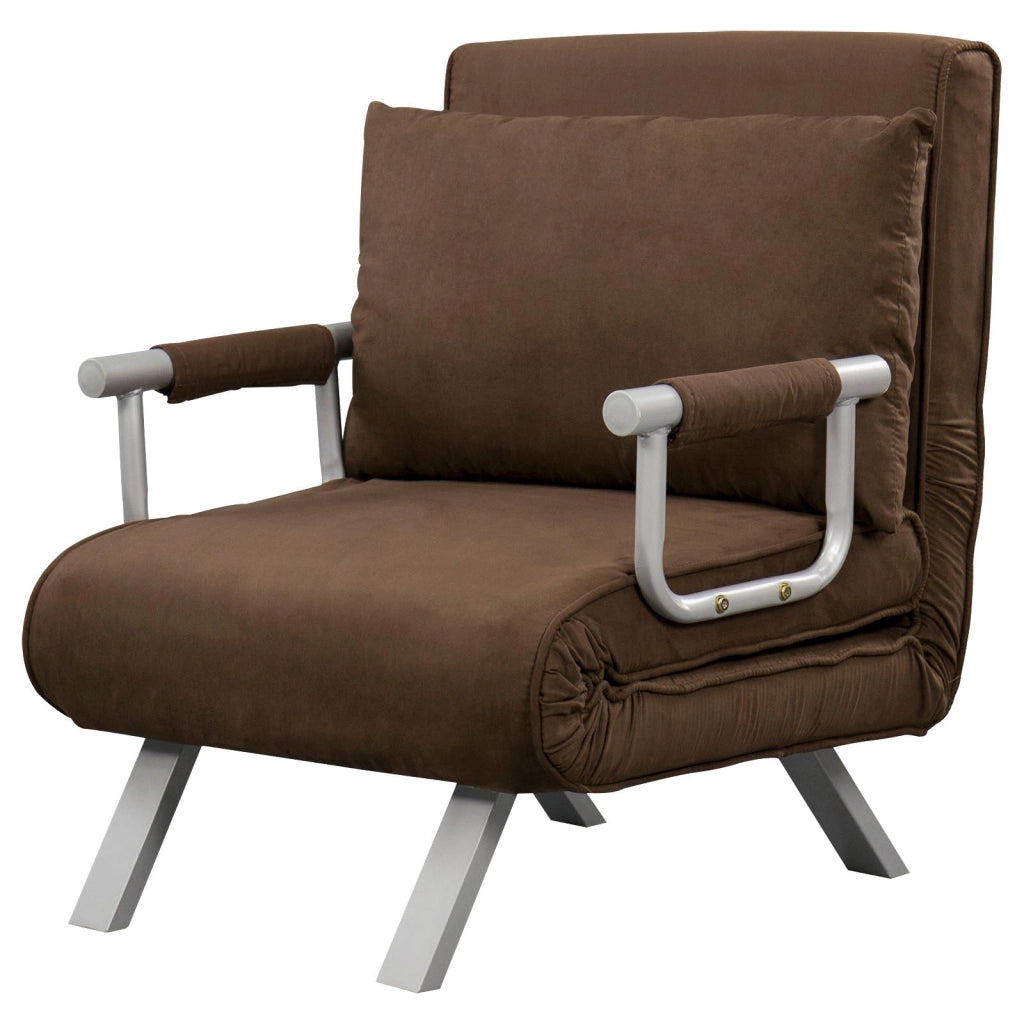 Poltrona Letto Singolo 65x69x80 cm Schienale Reclinabile su 5 Posizioni Marrone
