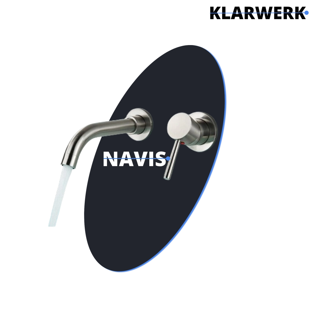 NAVIS | Rubinetto da bagno montaggio a parete in 2 parti argento|miscelatore semplice in acciaio inox  montaggio a parete per lavabo per hotel