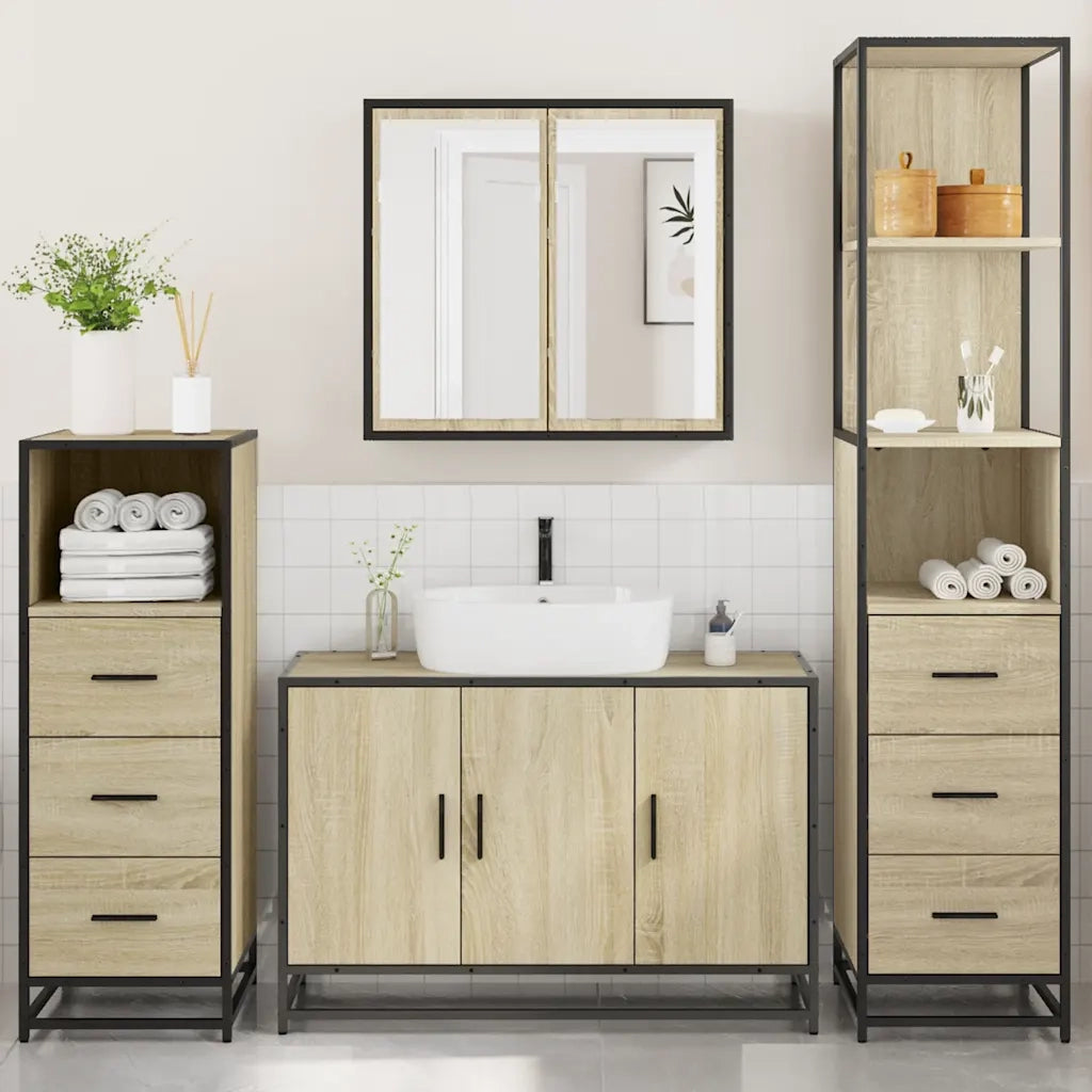 Set Mobili da Bagno 4 pz Rovere Sonoma in Legno Multistrato