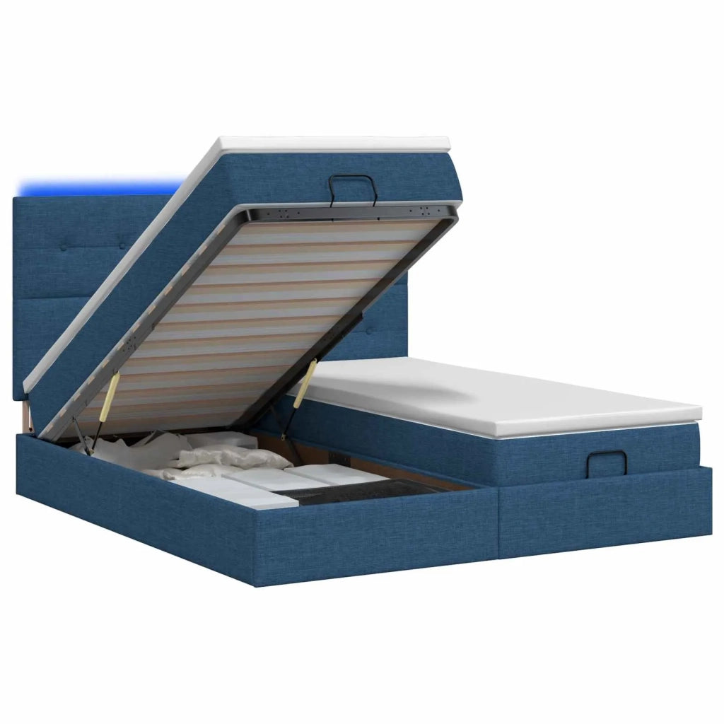 Letto Ottomano con Materasso e LED Blu 180 x 200 cm Tessuto 3458443