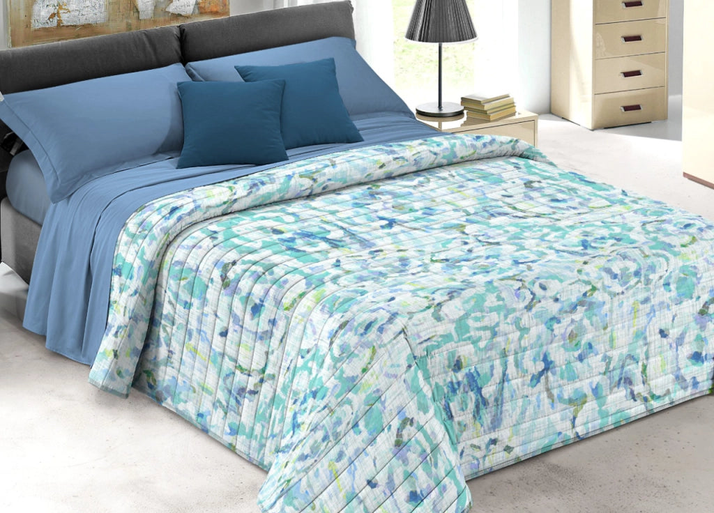 Quilt Trapuntino Piumino Estivo 100gr/mq Microfibra Summer Pennellate - Matrimoniale - D3 Azzurro