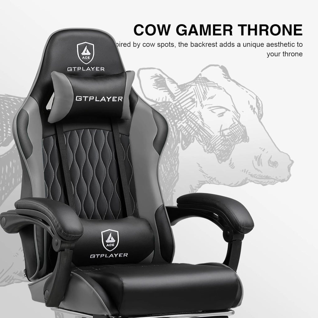 Sedia Gaming, Sedia Gamer ergonomica con poggiapiedi e seduta a molle, altezza regolabile, poggiatesta e supporto lombare, carico massimo 150 kg, colore: grigio