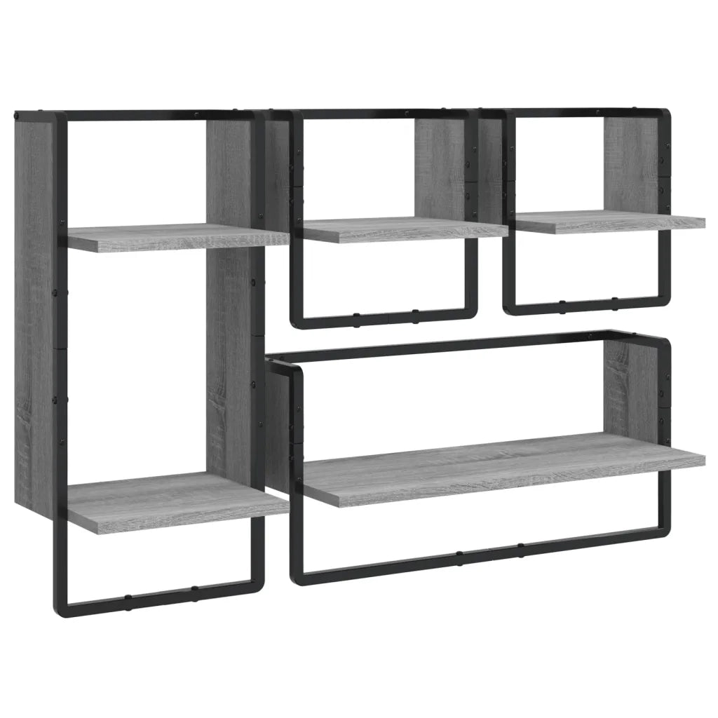 Set Mensole Parete con Aste 4pz Grigio Sonoma Legno Multistrato 836311