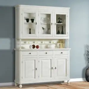 Credenza cristalliera napoletana in legno 3 ante Shabby chic biancopomelli bronzo