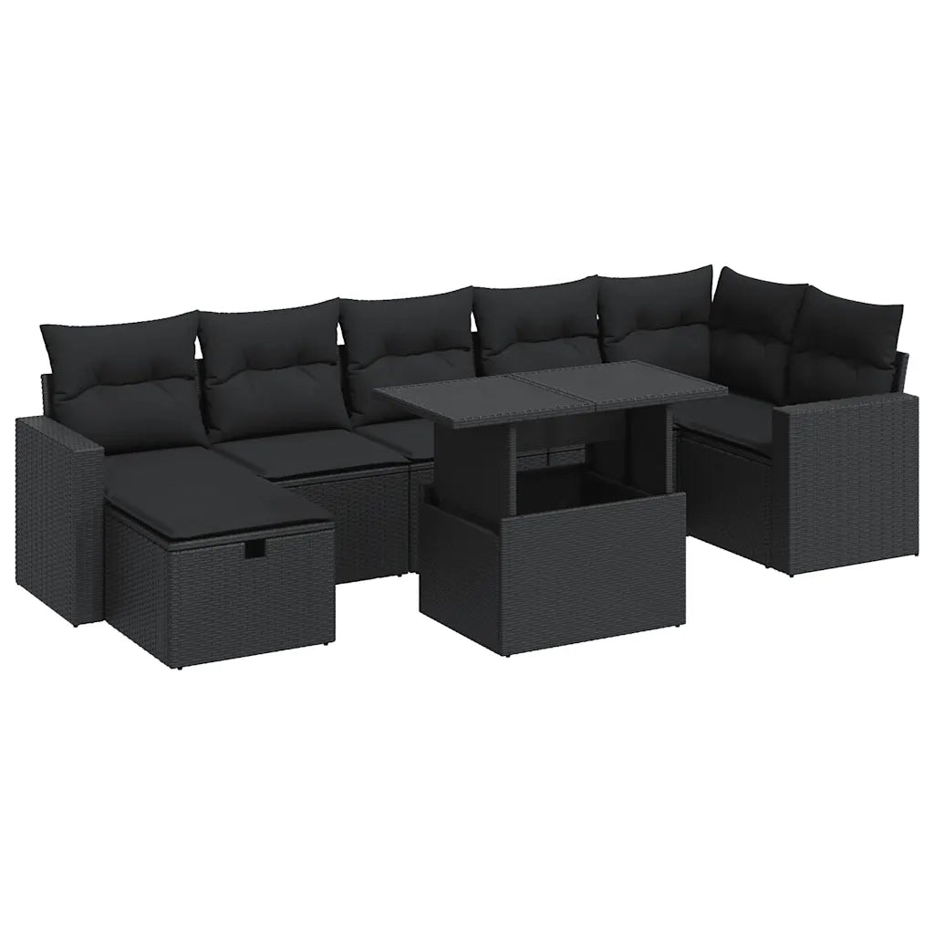 Set Divani da Giardino con Cuscini 8 pz Nero in Polyrattan