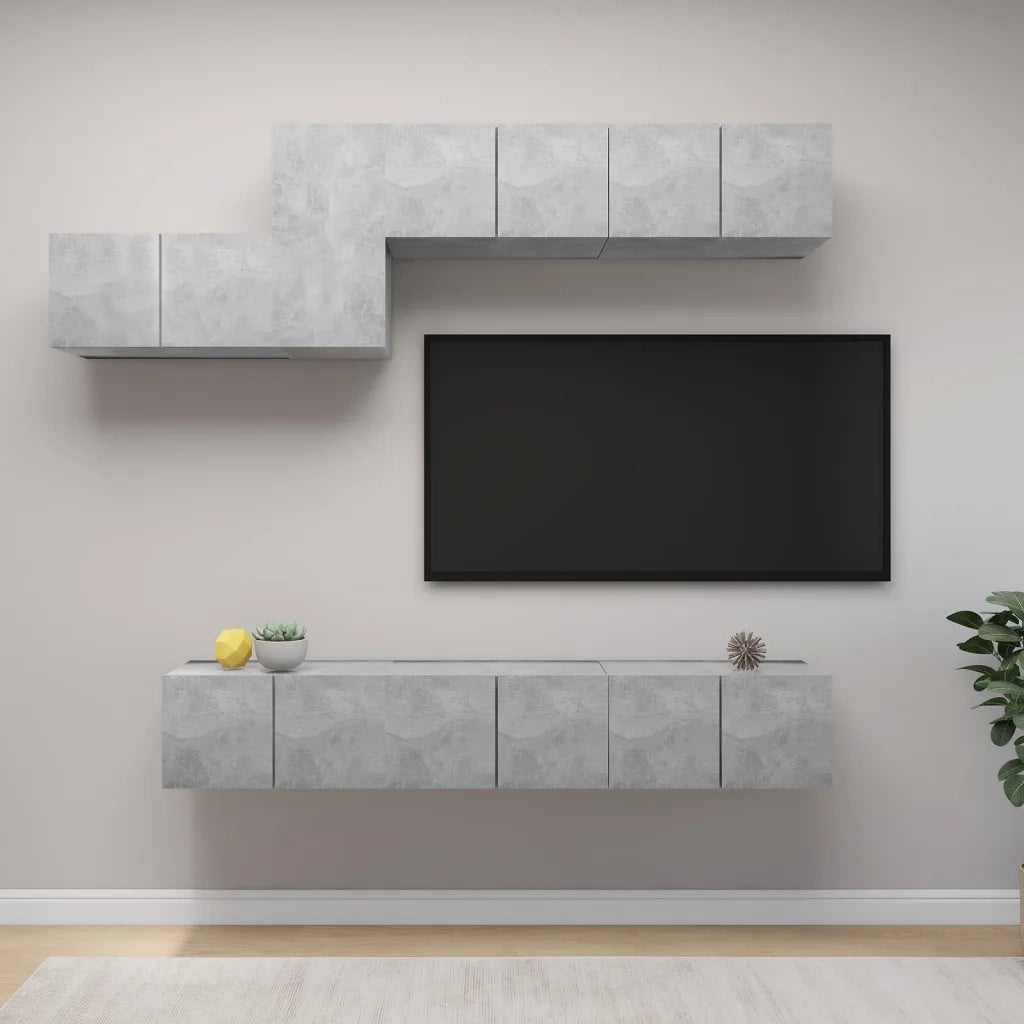 Set di Mobili Porta TV 7 pz-Set di 7 Credenza per TV Grigio Cemento in Legno Multistrato 409672