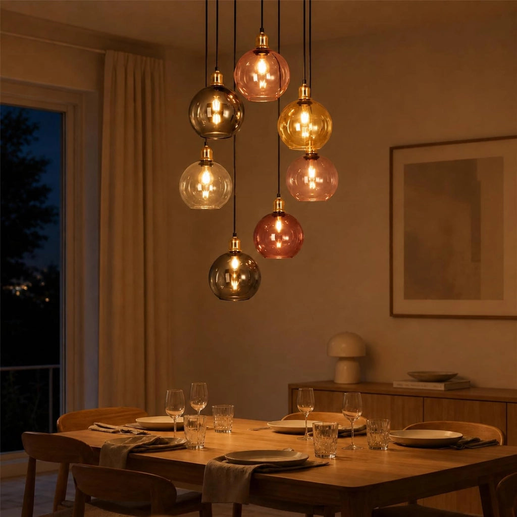 ZMH Lampada a Sospensione 7 Sfere Vetro 190cm per Scala Soggiorno senza lampadine