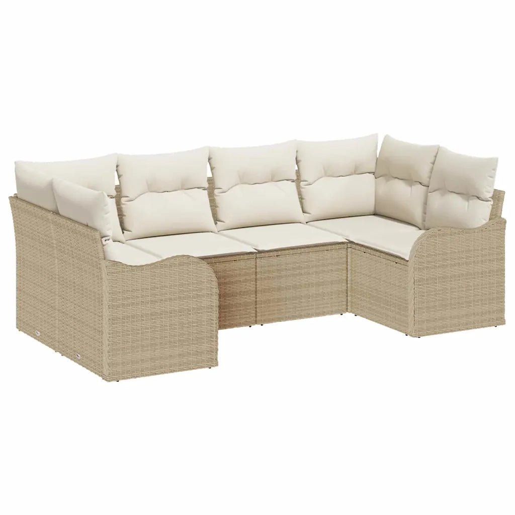 Set Divano da Giardino con cuscino 6 pcs Beige Poly Rattan