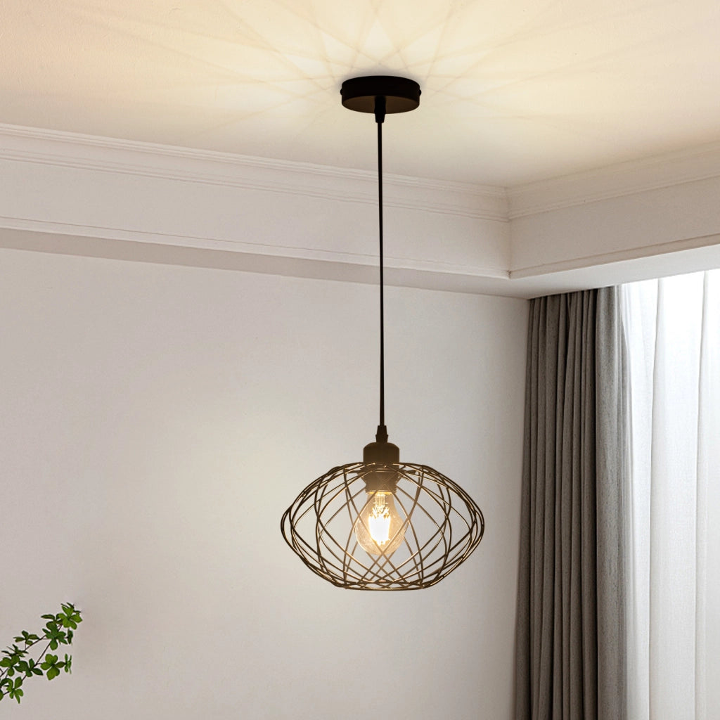 Lampada a sospensione ZMH nera da 120 cm per sala da pranzo stile gabbia retr¨° E27 (con sorgente luminosa)