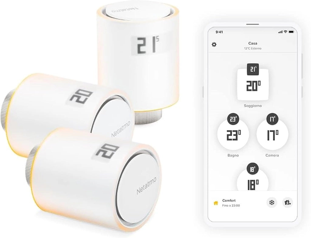 Pack 4 Valvole Termostatiche WiFi, Controllo Remoto, Risparmio Energetico, Accessorio per Radiatori, Compatibile con Alexa e HomeKit, Installazione Facile, NBU-4-NAV-EU