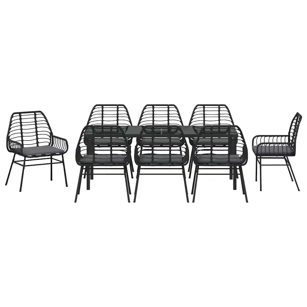 Set da Pranzo per Giardino 9 pcs Nero polyrattan 3380861
