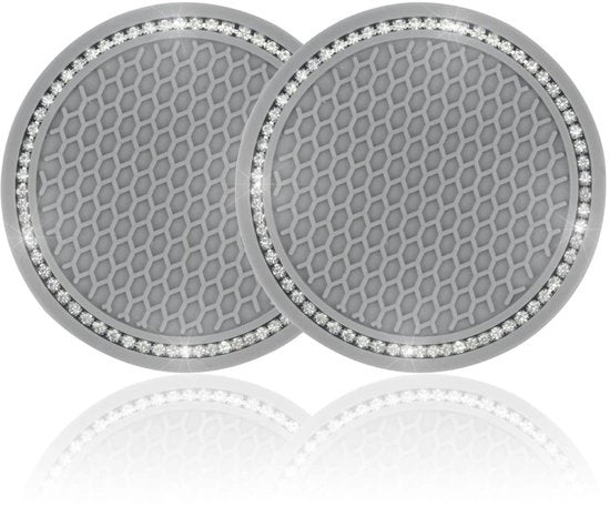 Onderzetters auto per due - 2 pezzi accessori auto universali - 2,75 pollici antiscivolo con cristalli diamantati spruzzati in silicone - con diamanti bianchi - per donne e signore