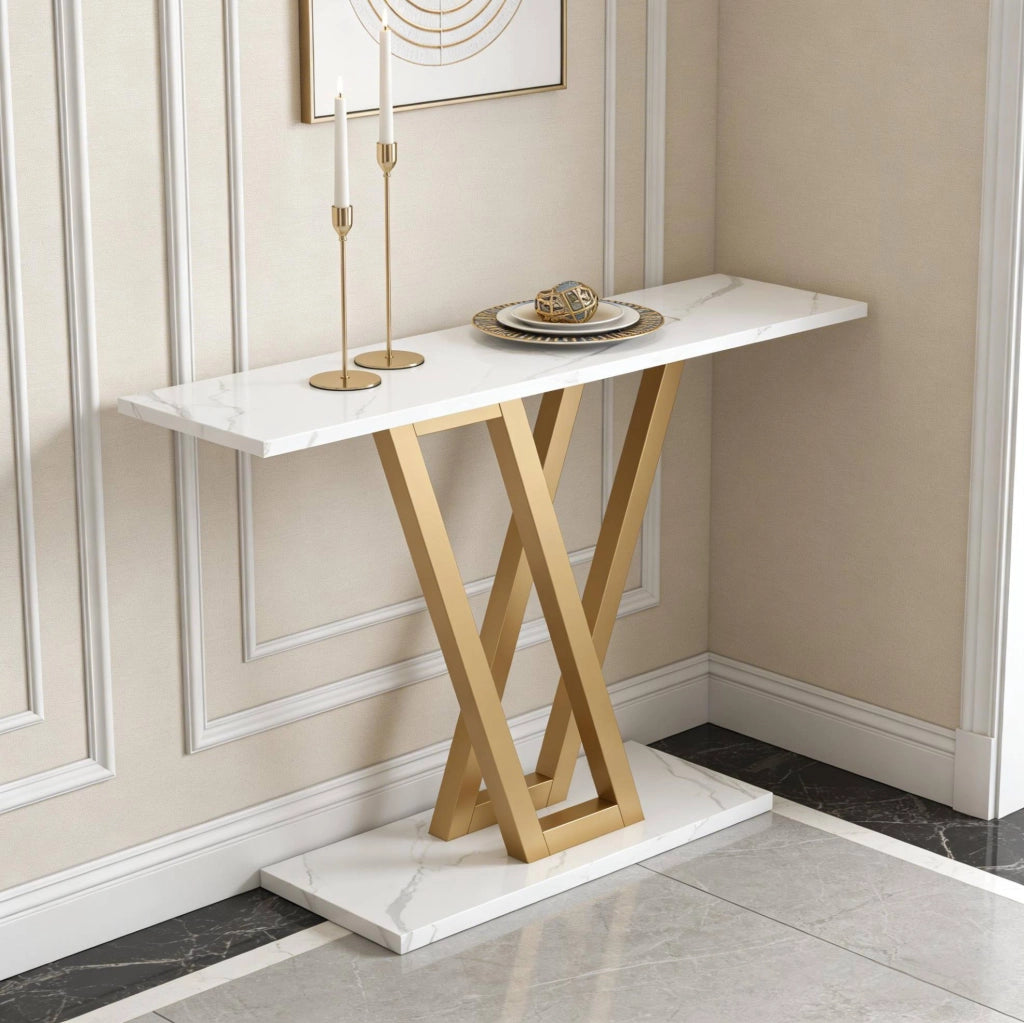 Tavolo consolle stretto 110x30x80 cm oro e bianco