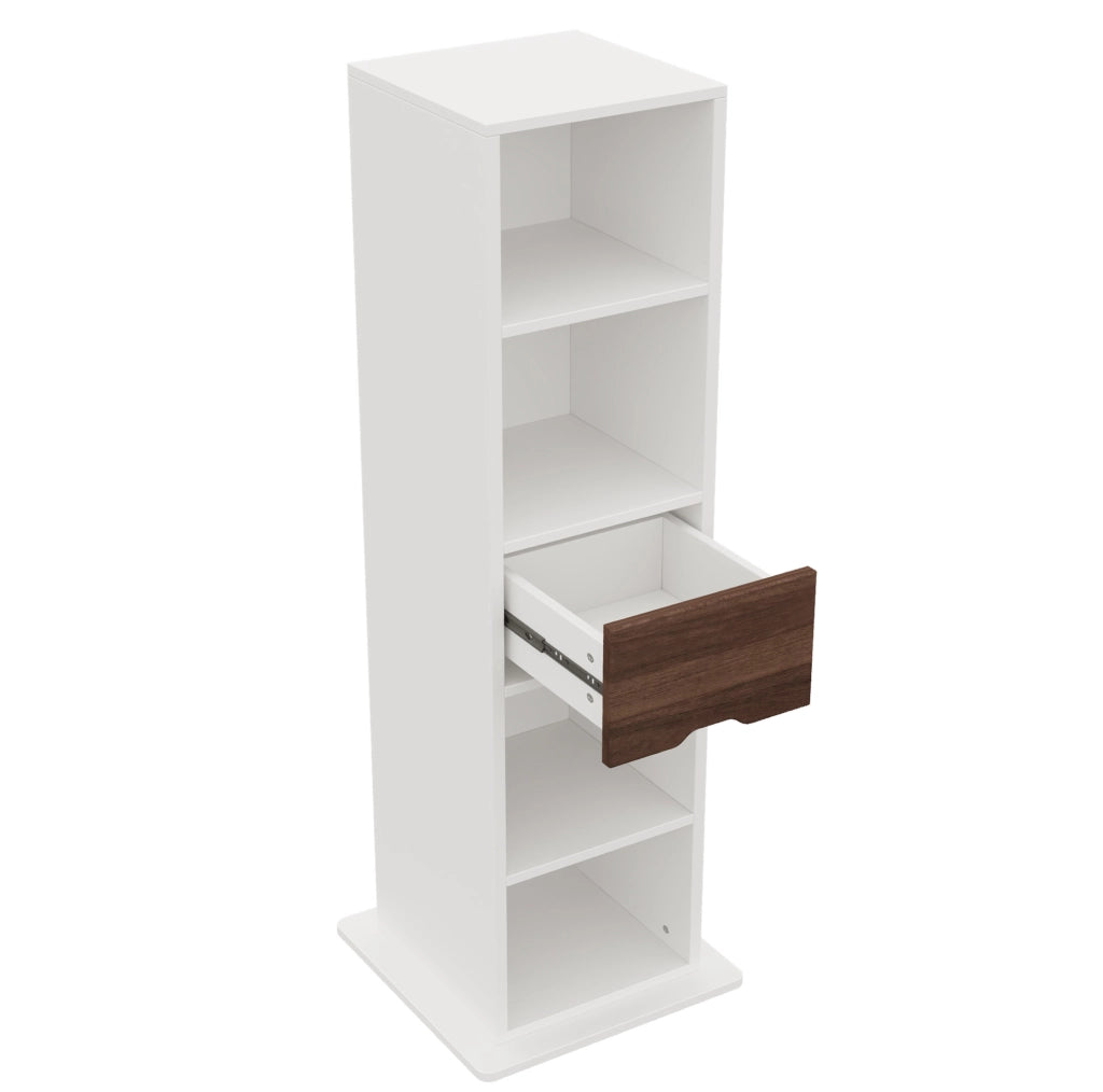 Mobile girevole ULEVR 45x45x168 cm con specchio a figura intera, 4 vani aperti e cassetto, bianco