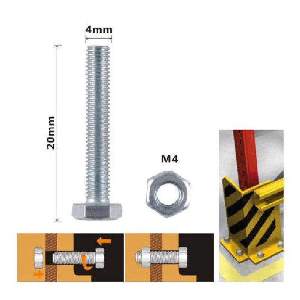 Trade Shop - Set 16 Pz Vite Viti Per Esterno A Testa Esagonali 4x20 Mm Con Dadi Dado M4 90905 -