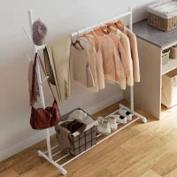 Appendiabiti con Ruote, 5 Ganci, Barra per Appendere e Ripiano Inferiore 20x43x171 cm Bianco