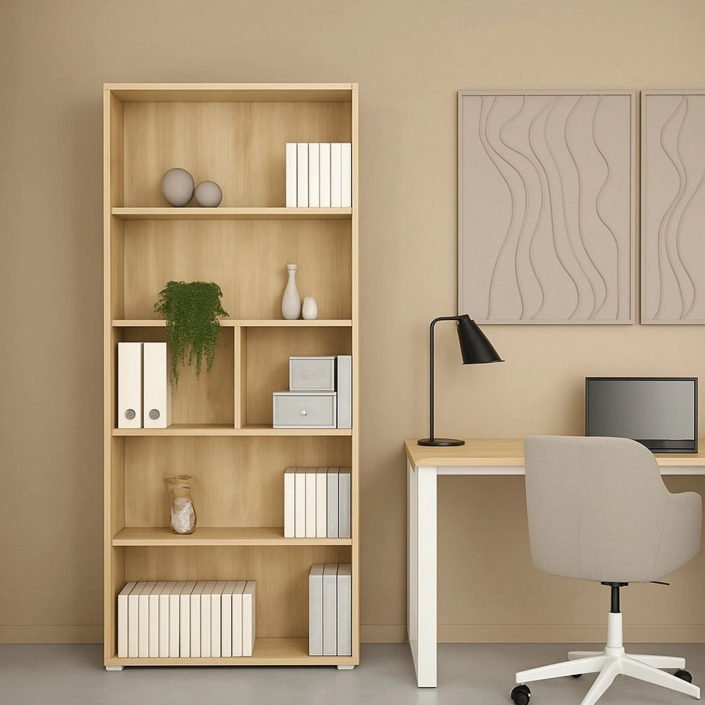 Libreria Penh, Scaffale da ufficio, Mobile portalibri, Biblioteca, 80x34 h205 cm, Rovere