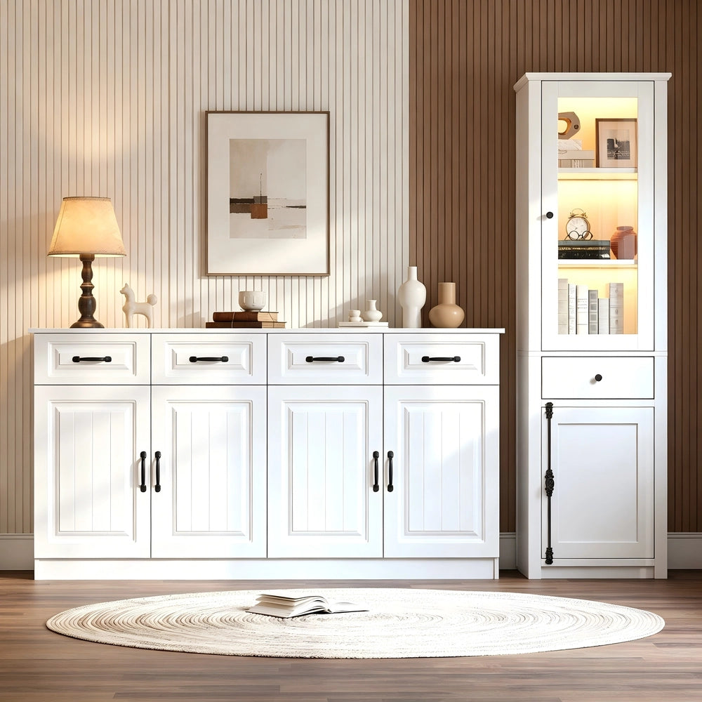 Mobile TV con Vetrina e Beistellschrank ¨C MINIMAL ¨C Bianco, MDF, Set 2pz