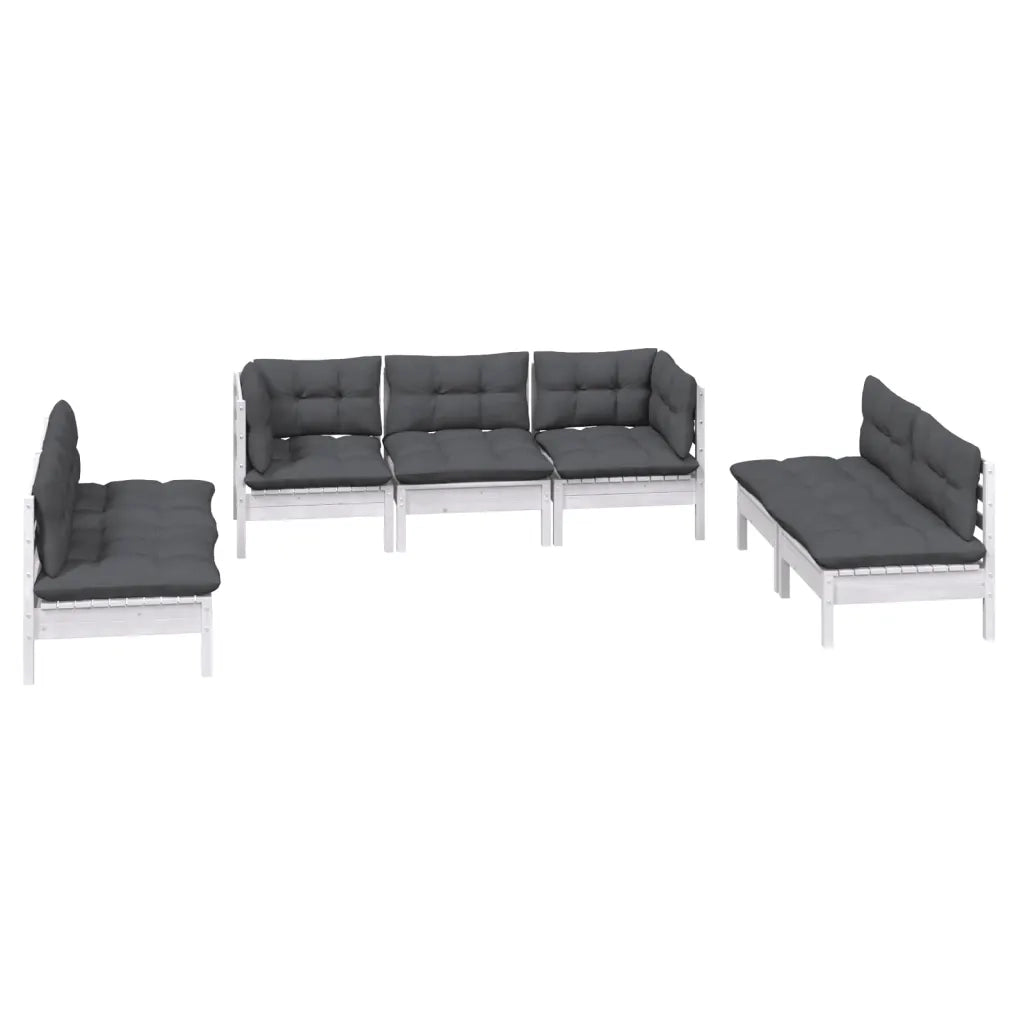 Set Salotto da Giardino 7pz con Cuscini Legno Massello di Pino