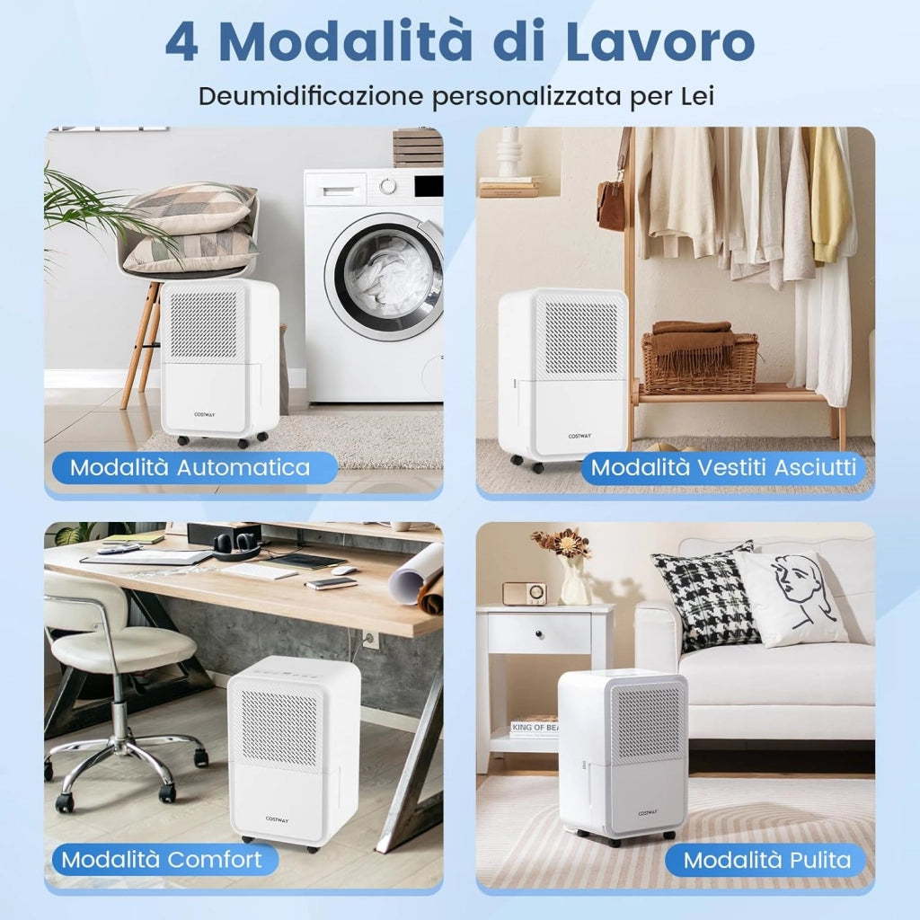 Demudificatore Casa Portatile 15L/24h, Demudificatore 20㎡ Silenzioso a 4 Modalità con Timer, Demudificatore Smart con Ruote per Casa, Bagno, Camera da Letto e Soggiorno