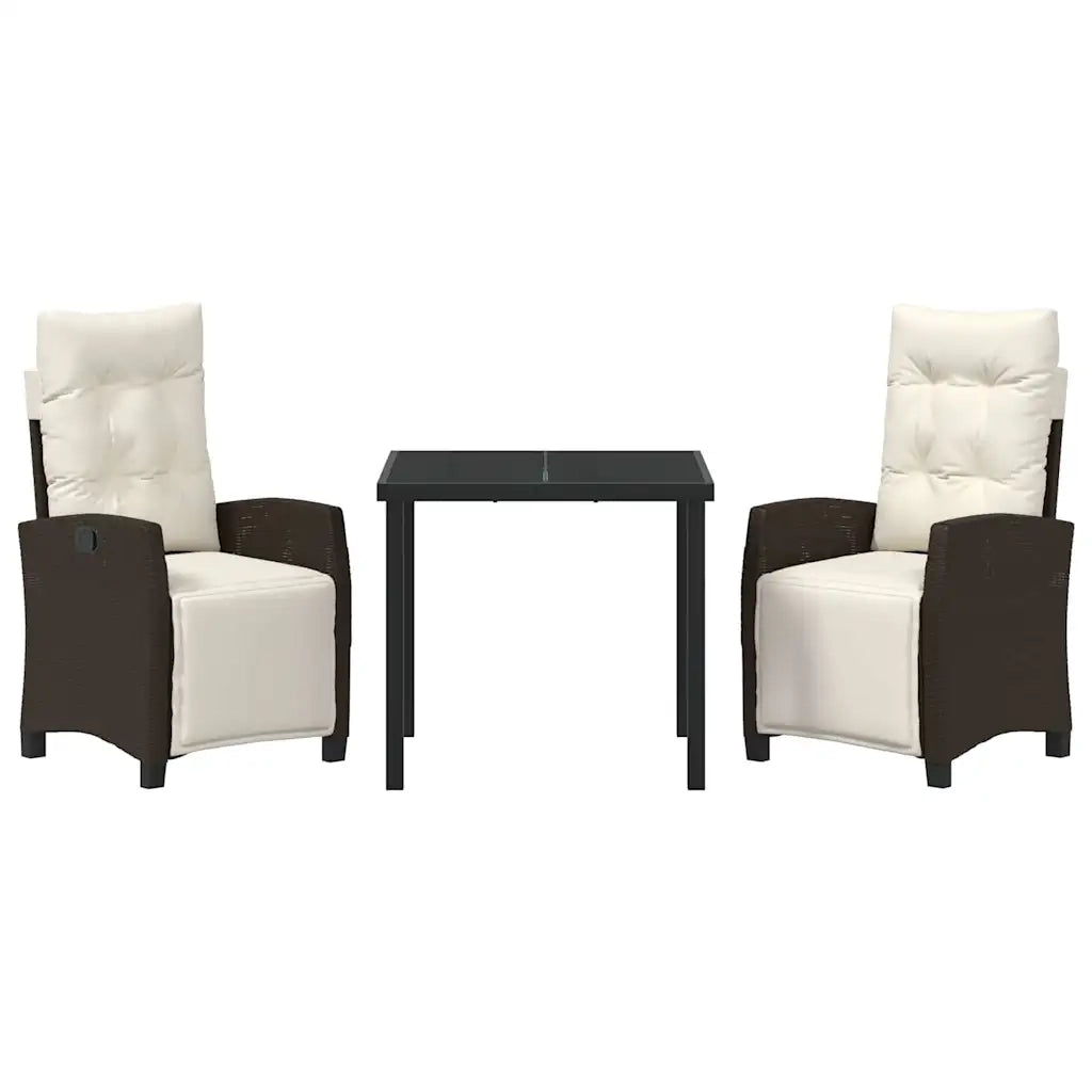 Set da Pranzo per Giardino con cuscino 3 pcs Marrone polyrattan 3380428
