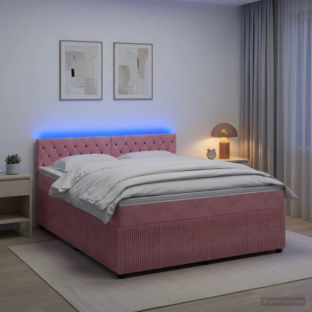 Letto box spring con materasso Rosa 140 x 200 cm Velluto 3453154